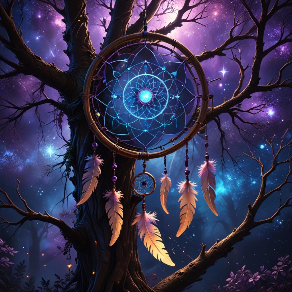 Kaleidoscope Dreamcatcher in Starry Tree: Comic Book Art