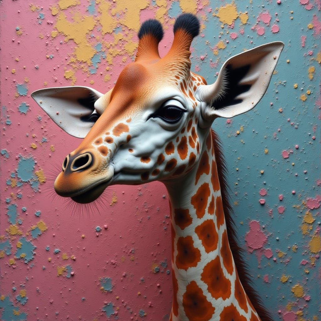 Giraffe Street Art Portrait with Graffiti Wall
