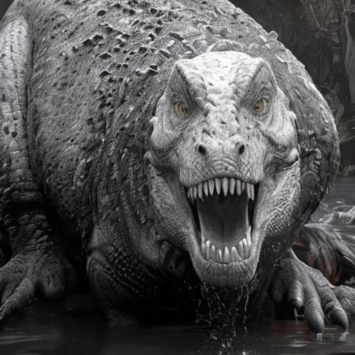 Hyper-Realistic T. Rex Portrait in Ancient Watering Hole
