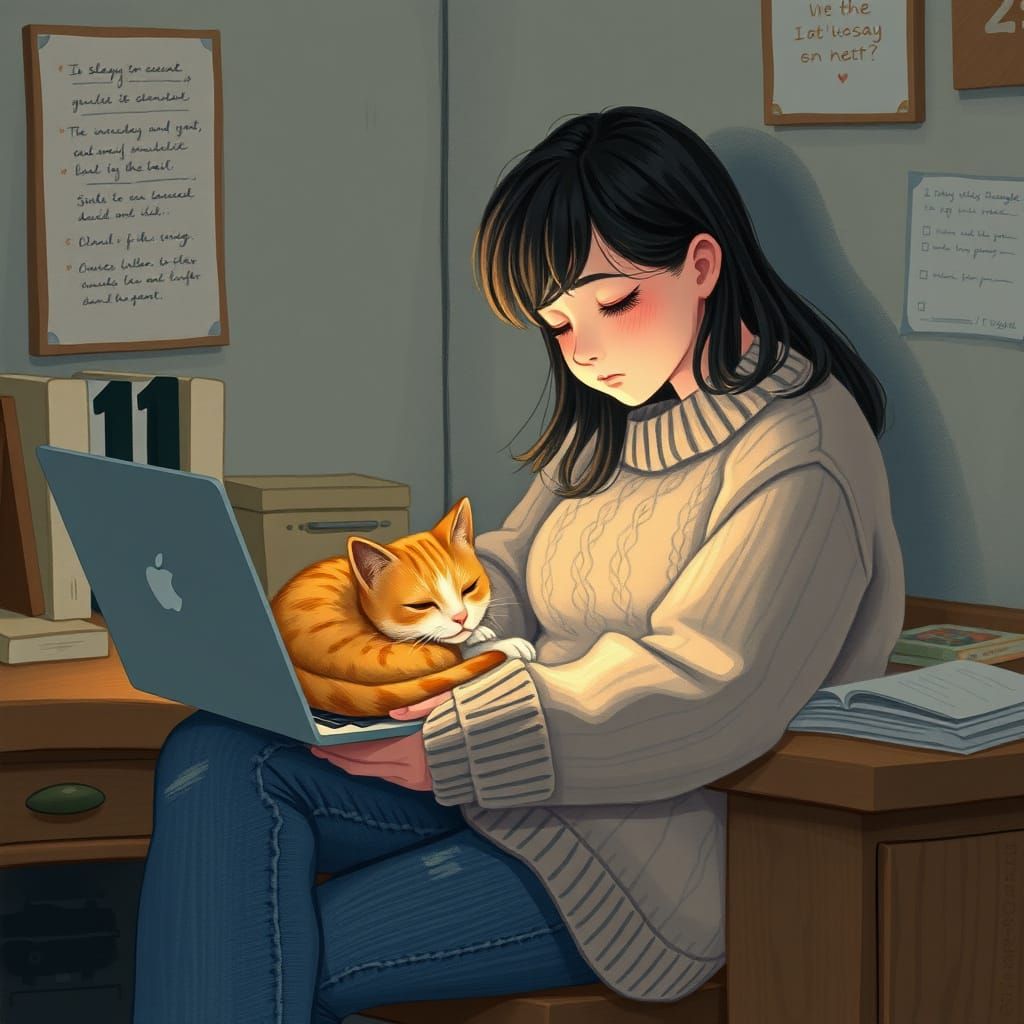 Midnight Study Session with a Cozy Companion
