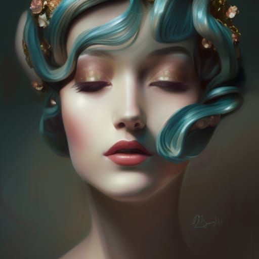 Gorgeous Princess Portrait in Rococo Art Deco Style