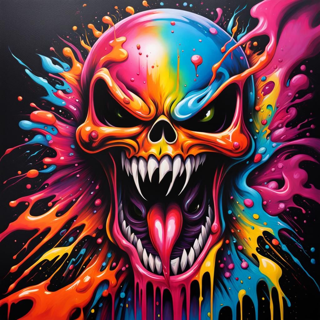 Colorful Skull Graffiti Art with Melting Textures