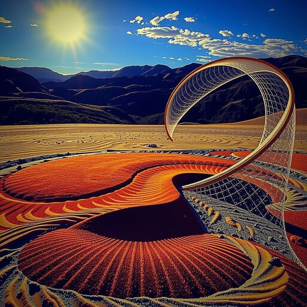 Golden Sand Spiral in Desert Sunset