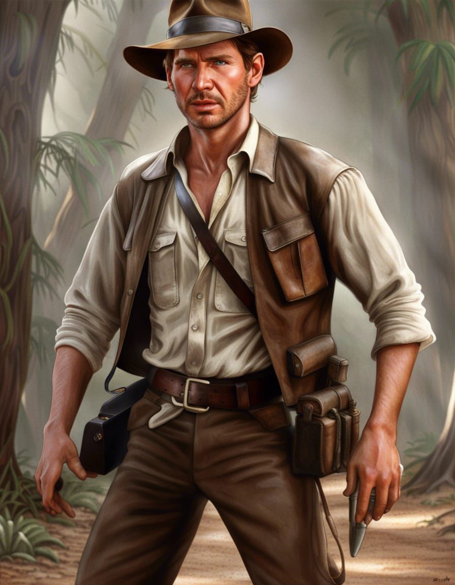 Young Harrison Ford as Indiana Jones in 8k