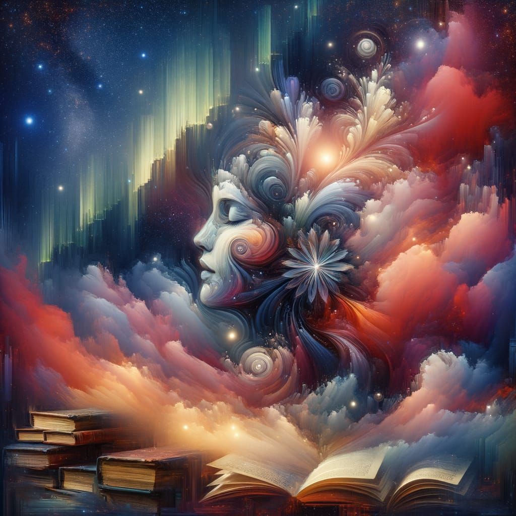 Tranquil Whispers: Northern Lights over Forgotten Books