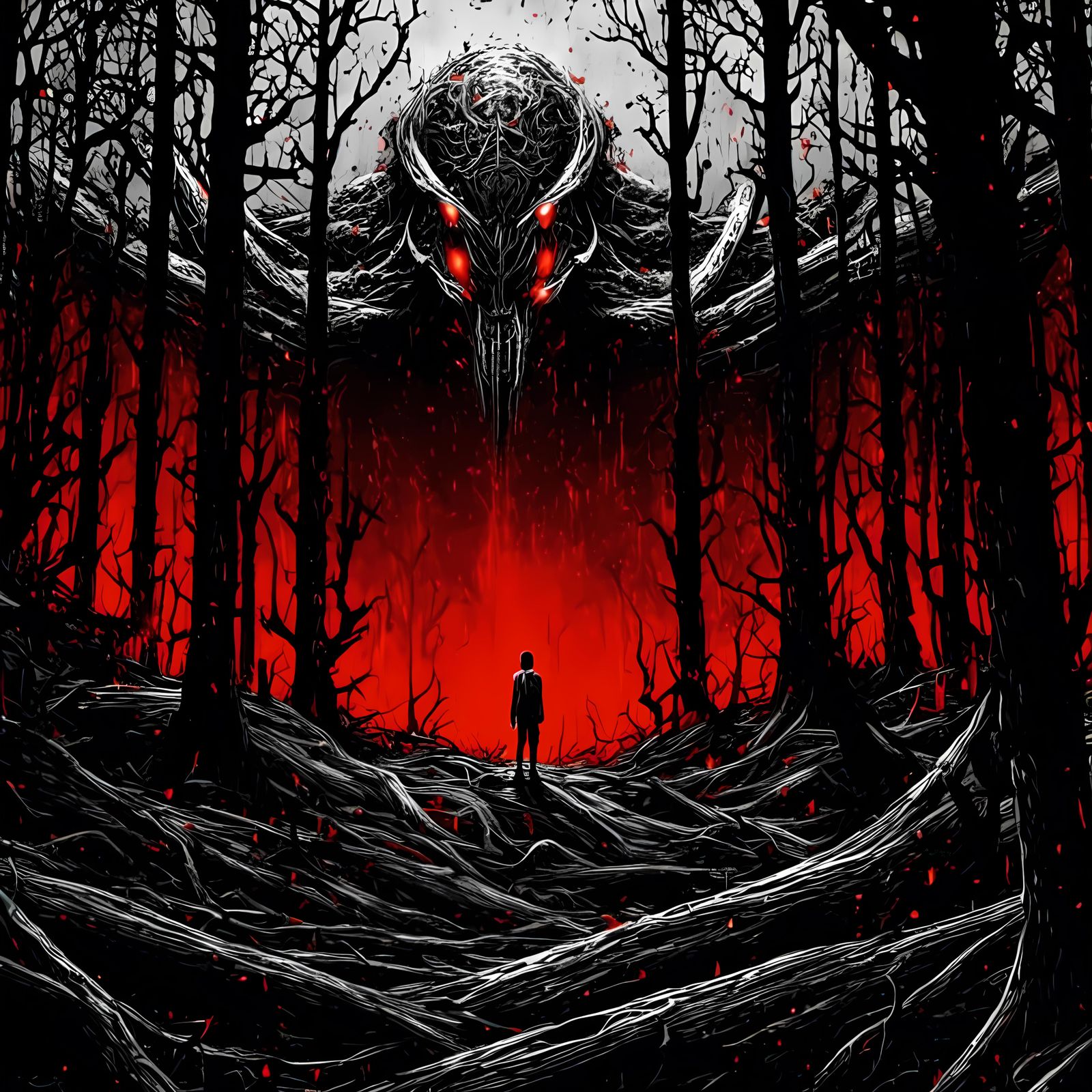 Minimalist Dark Fantasy Forest Cover Illustration