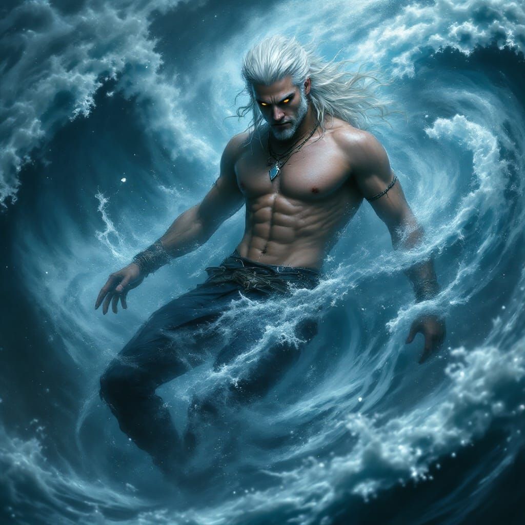 Geralt of Rivia in Abstract Oceanic Anime Realm