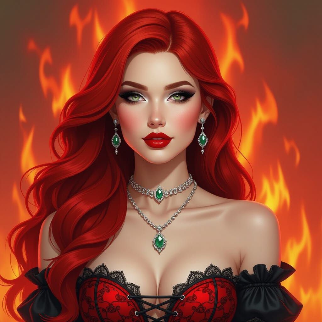 Goddess with Red Hair in Detailed Matte Painting Style