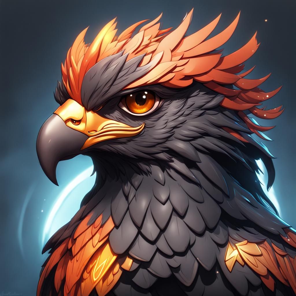 Detailed Black Chibi Phoenix Eagle Portrait
