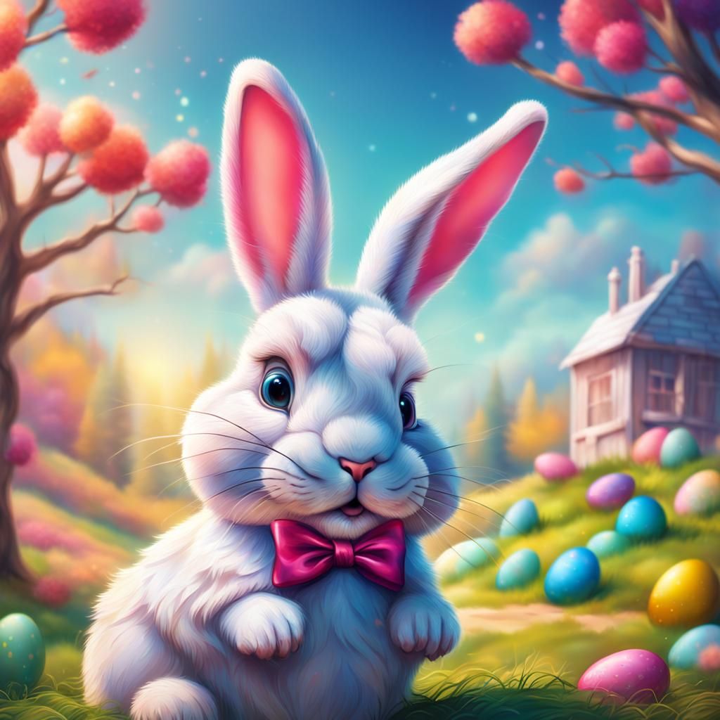 Hyperrealistic Easter Bunny Landscape Splash Art