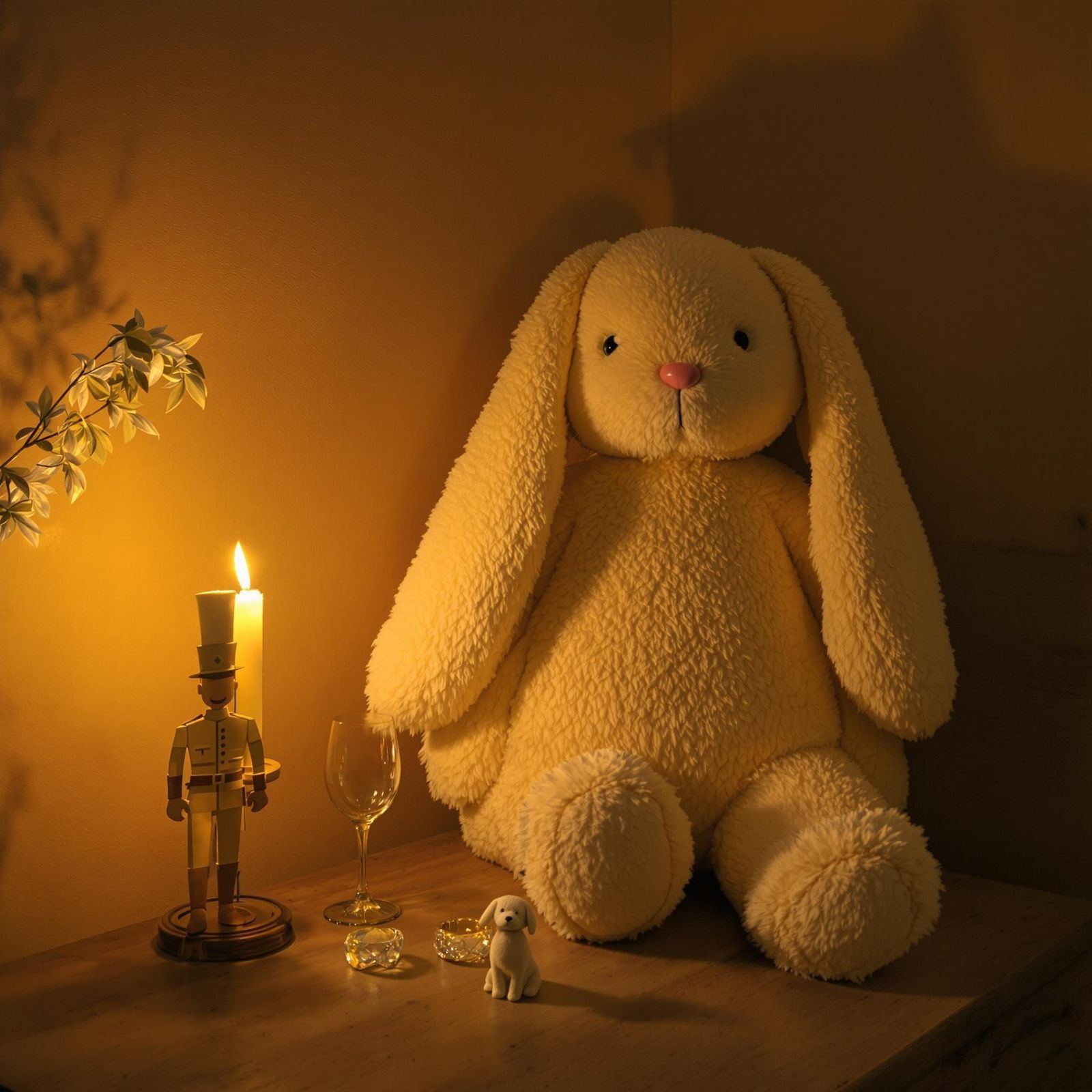 Golden Hour Quiet Moment with Plush Bunny and Luxurious Acce...