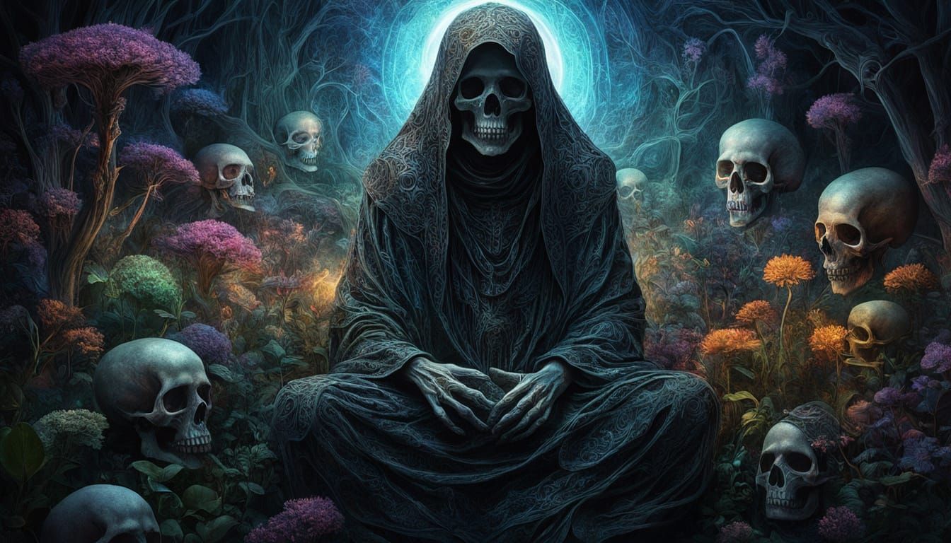 Spectral Gardener's Bone Garden: Gothic Cosmic Art