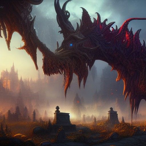 Fantastical Graveyard Matte Painting in Deep Color