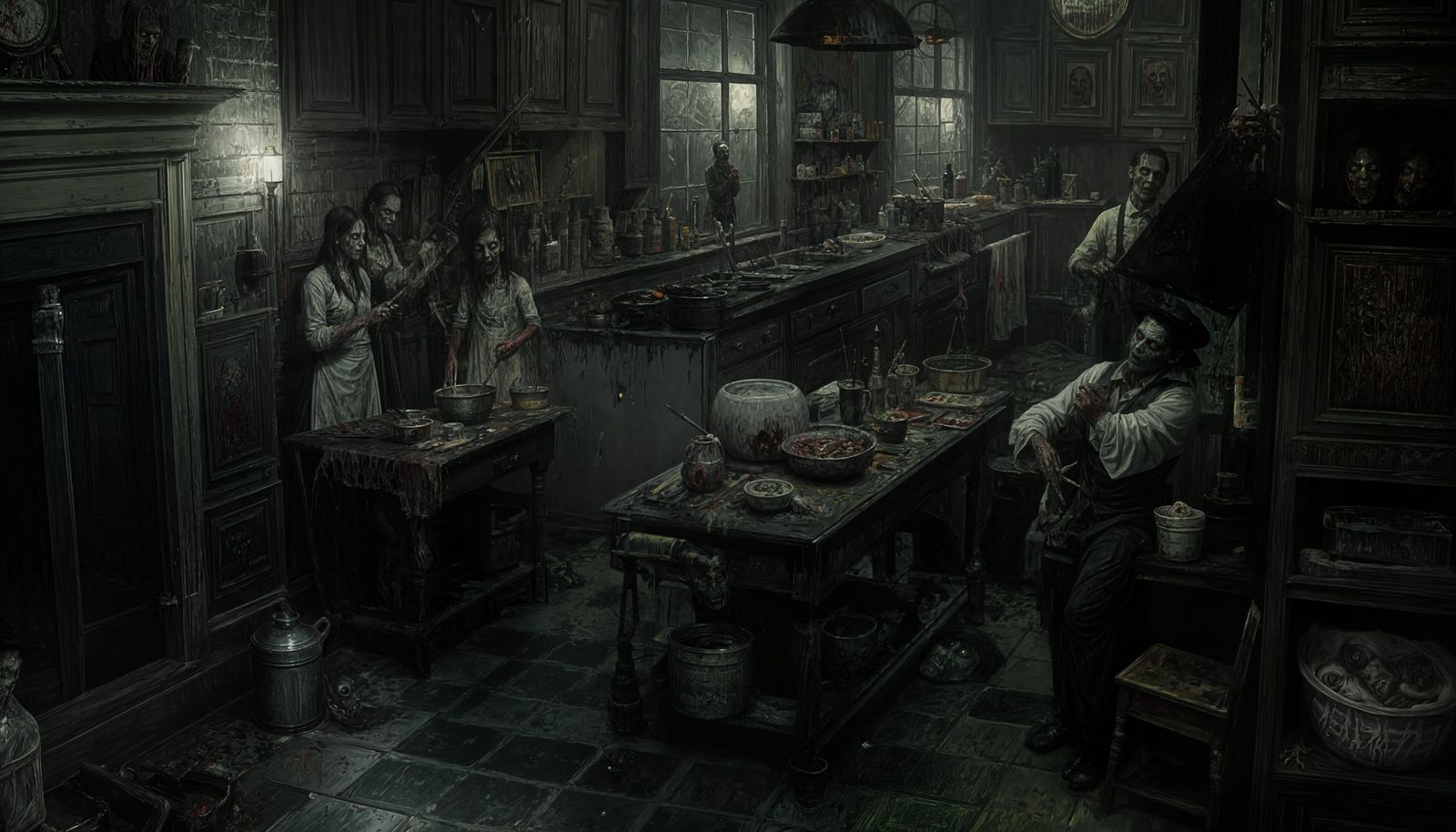 Noir Zombie Butcher in Victorian Kitchen
