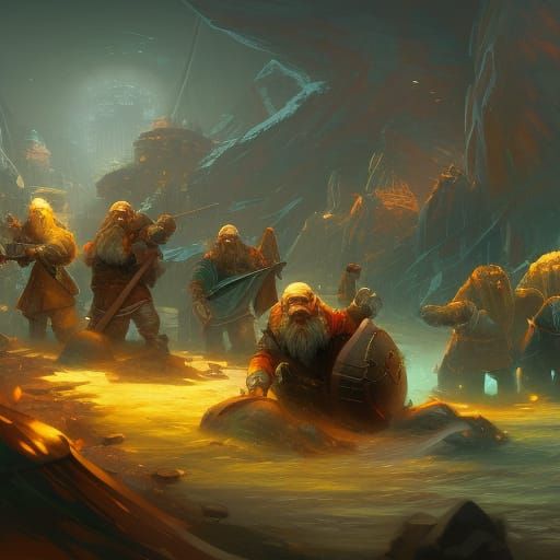 Dwarves Crossing River at Night: Splash Art