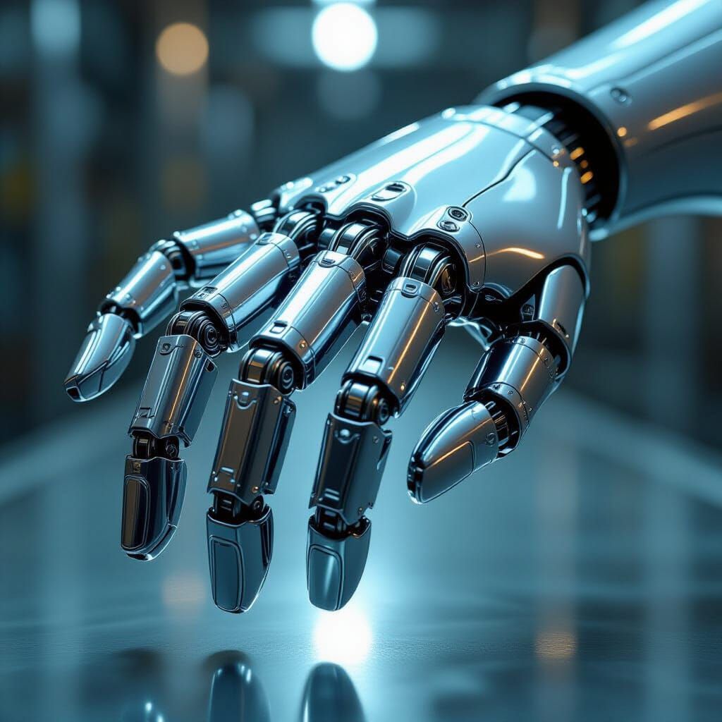 Hyperrealistic Robotic Hand Opening in Studio Light