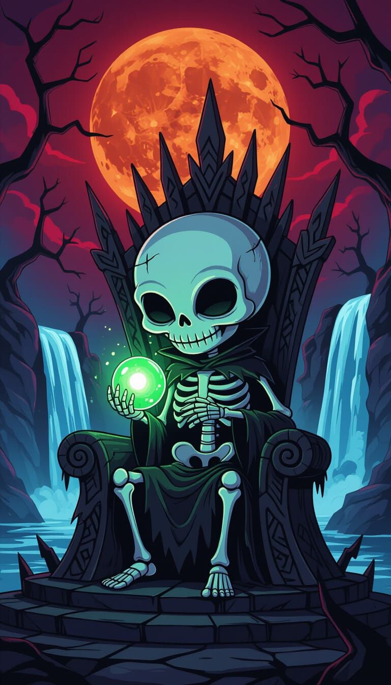 Skeletal Alien Chibi Snowman with Glowing Orb