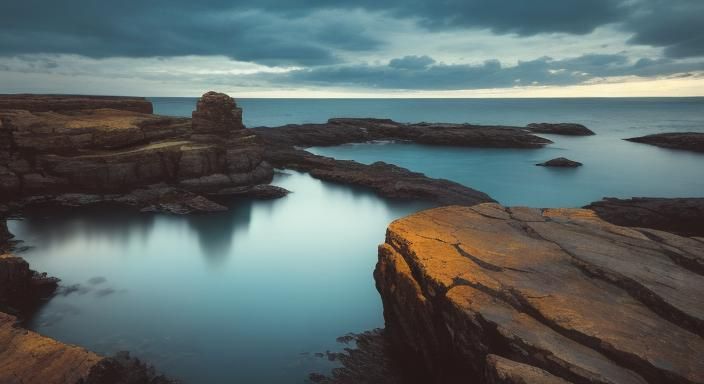 Surreal Glowing Being on Cliff, Dali Style