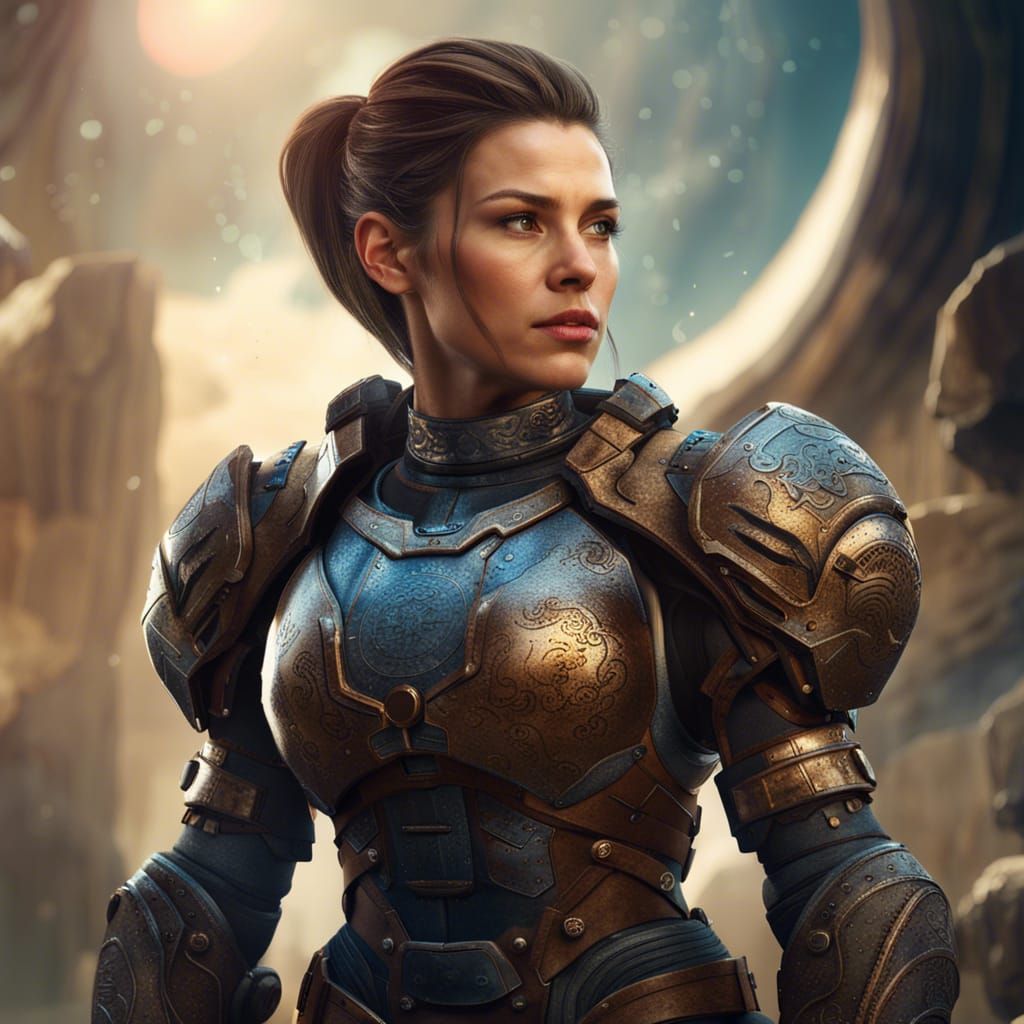Woman in Space Armor: Detailed Matte Painting