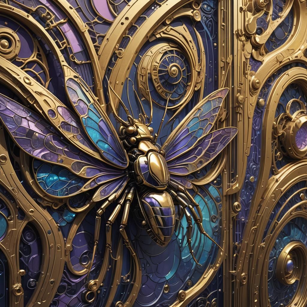 Iridescent Bug on Japanese Wall, Concept Art