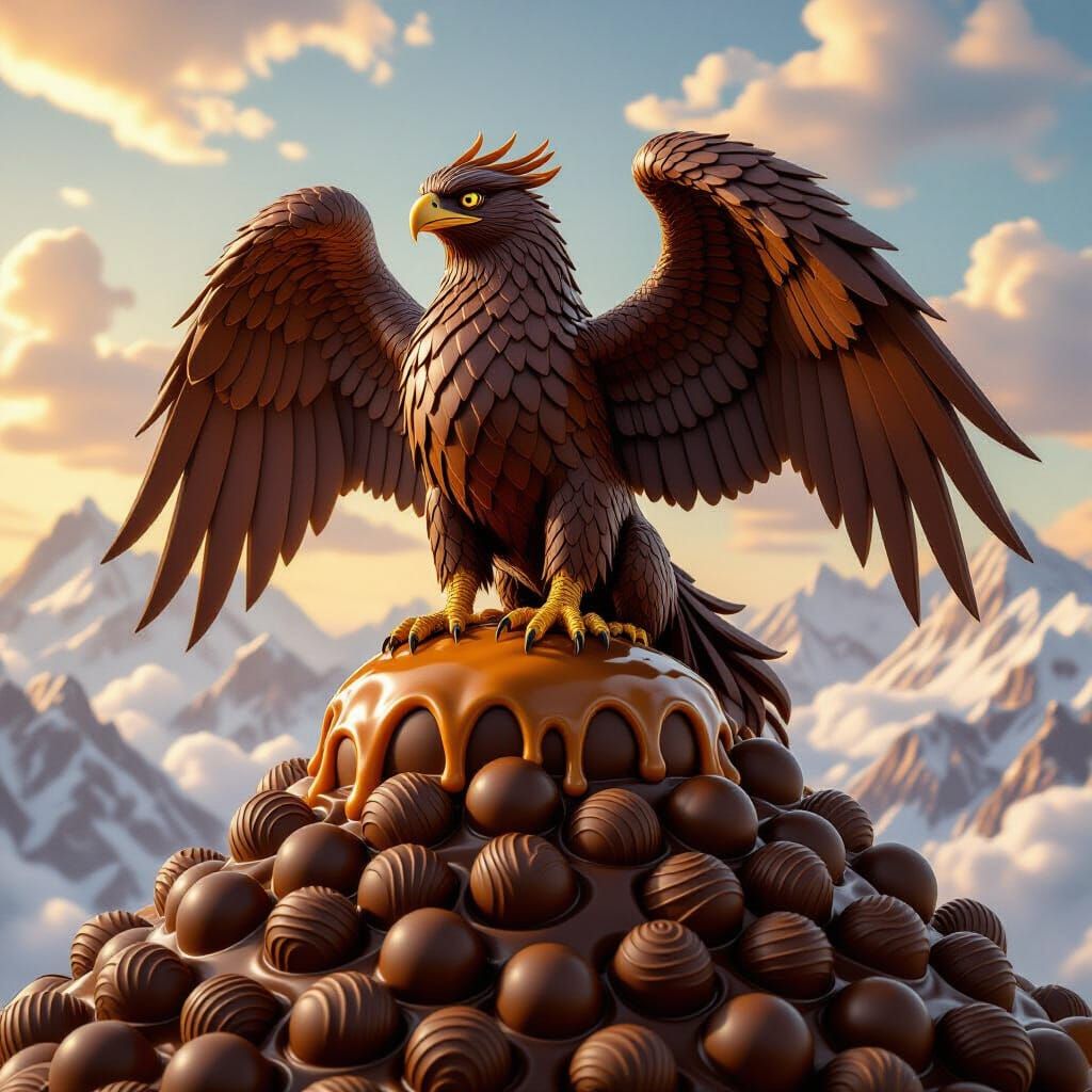 Chocolate Griffin Perched Atop Truffle Mountain