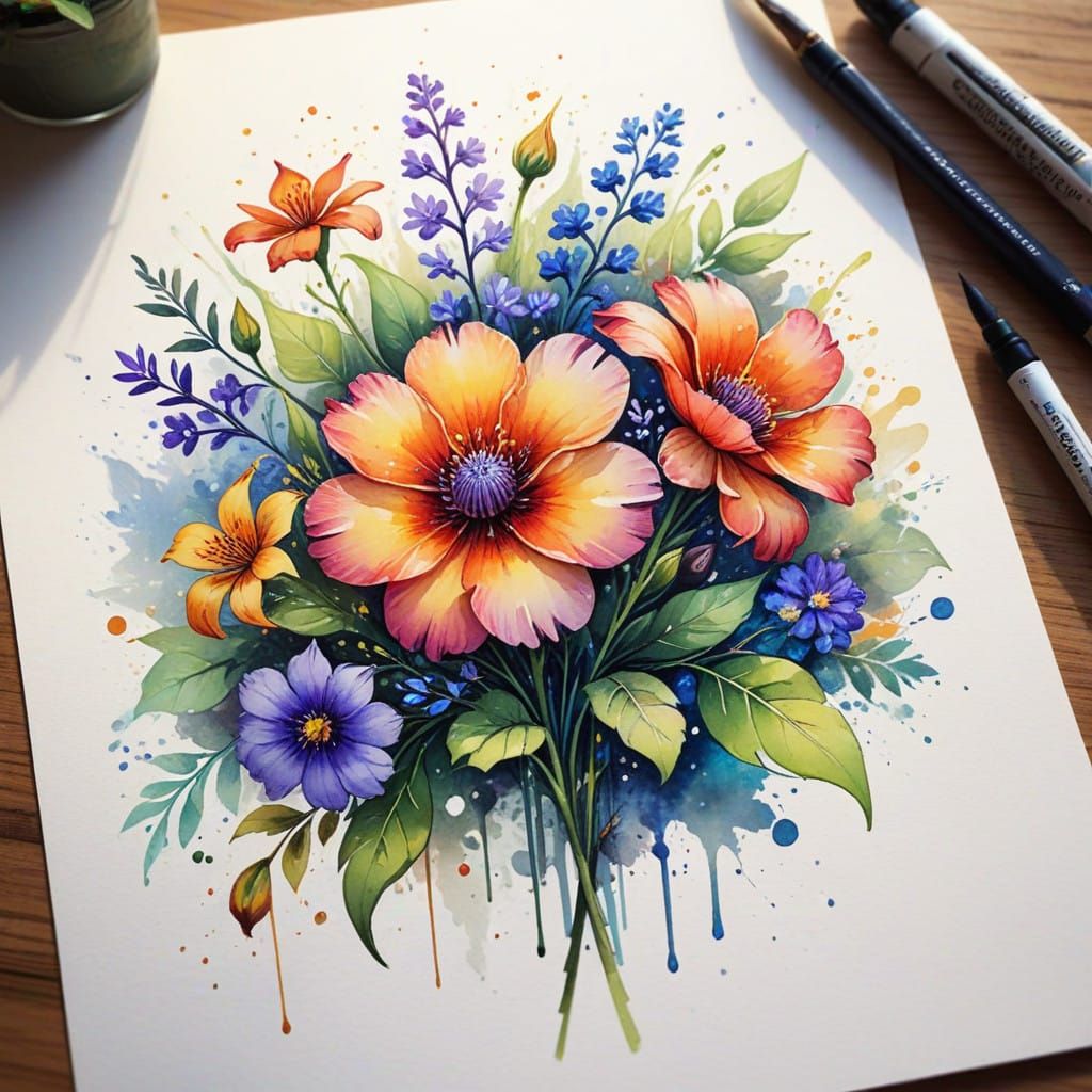Whimsical Watercolor Flower Masterpiece