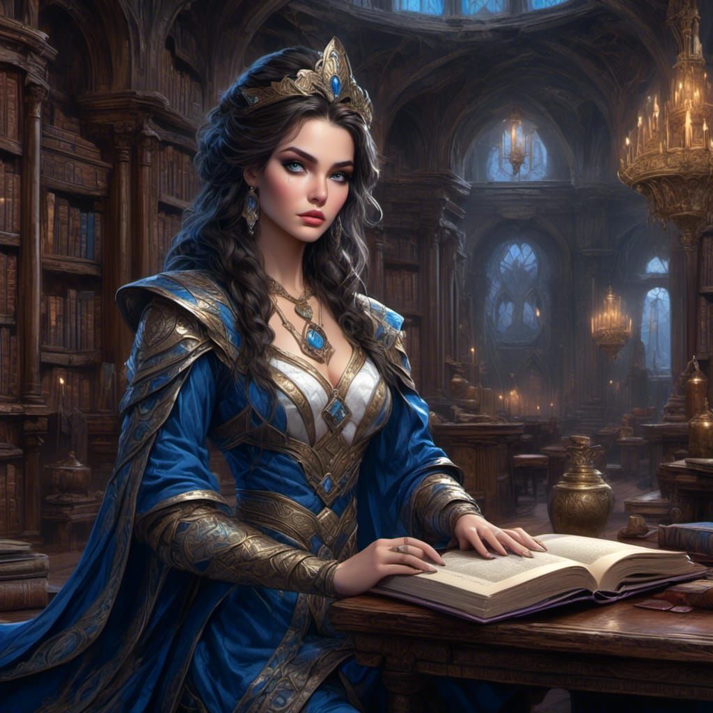 Elven Wizard in Library Fantasy Art