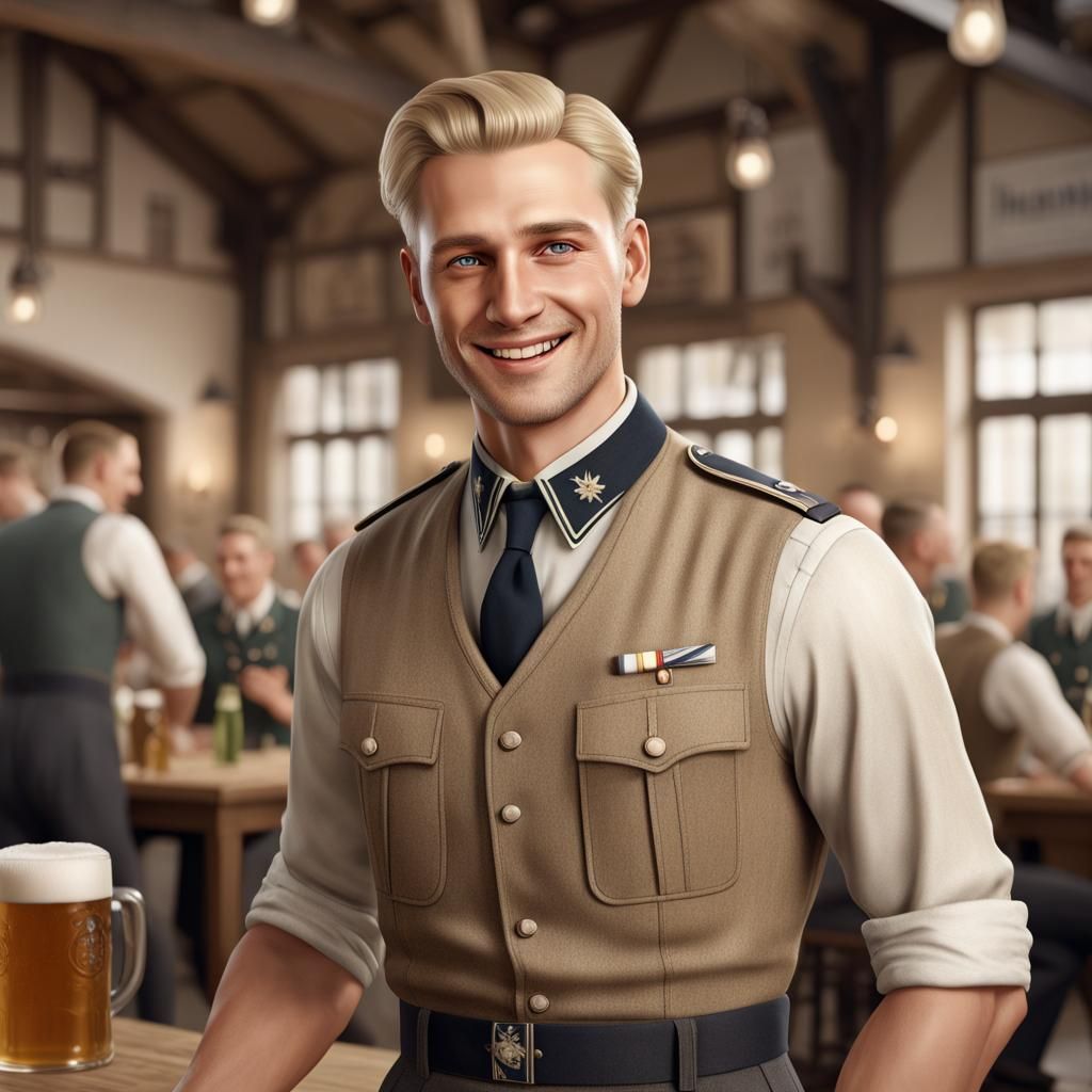 Happy German Man in 1930s Beer Hall