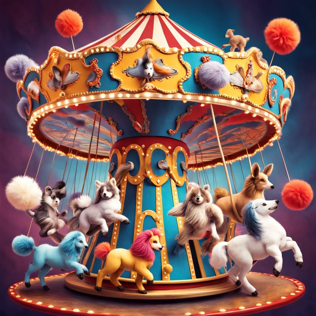 A vibrant pom pom carousel