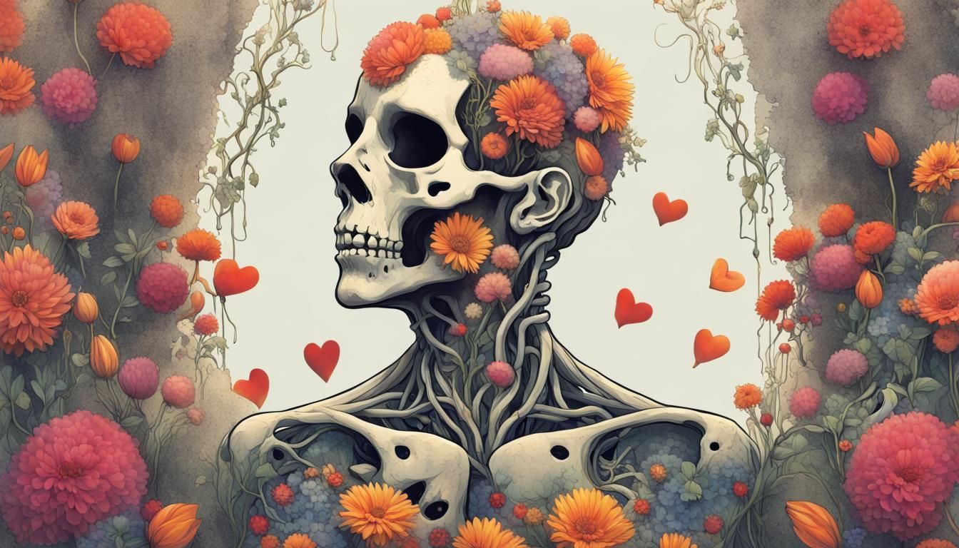 Humanoid with Floral Head in Abstract Style