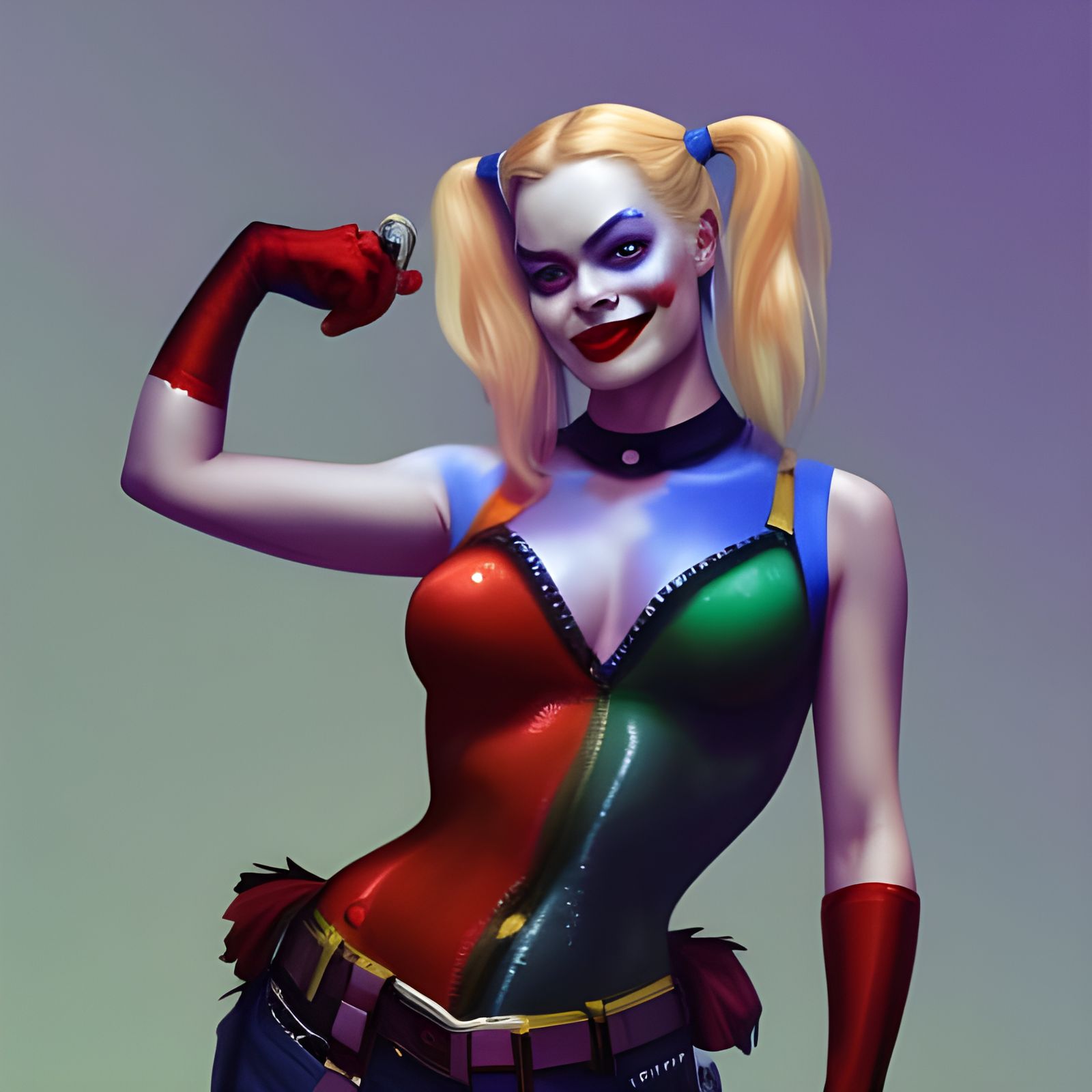 Hyperrealistic Harley Quinn Portrait in Comic Book Style