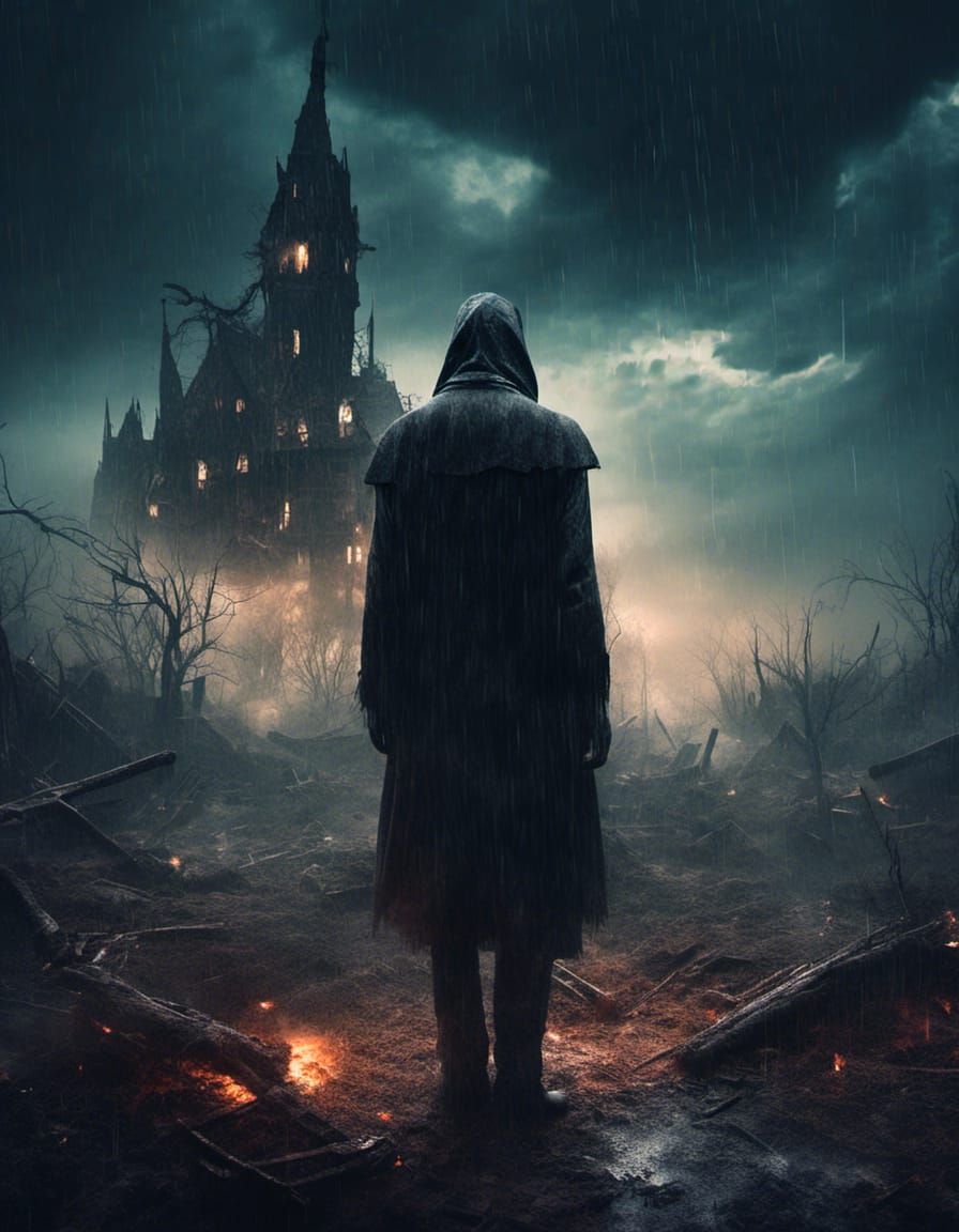 Creepy Reaper in Haunted Village Under Moonlight