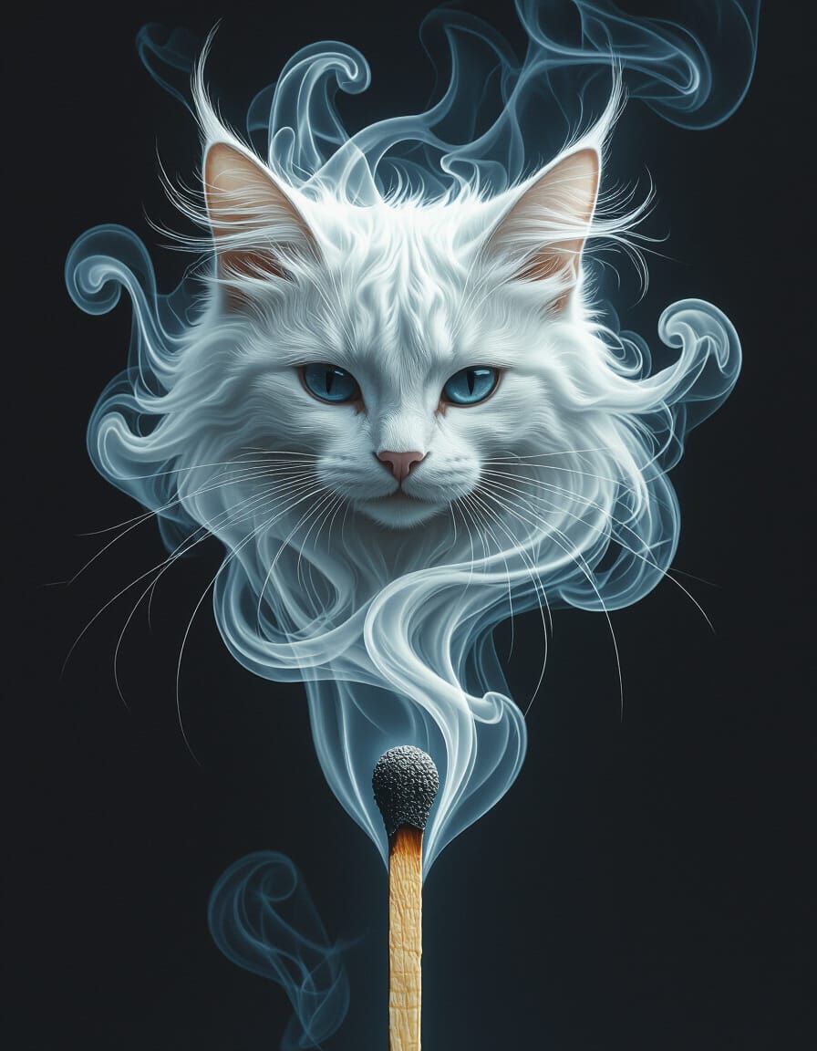 Ethereal Smoke Cat Rises from Match Head