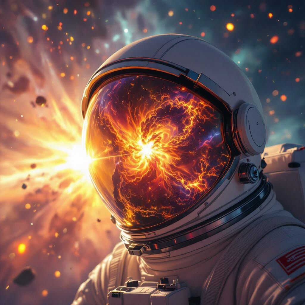 Astronaut Reflects Vibrant Supernova in Space