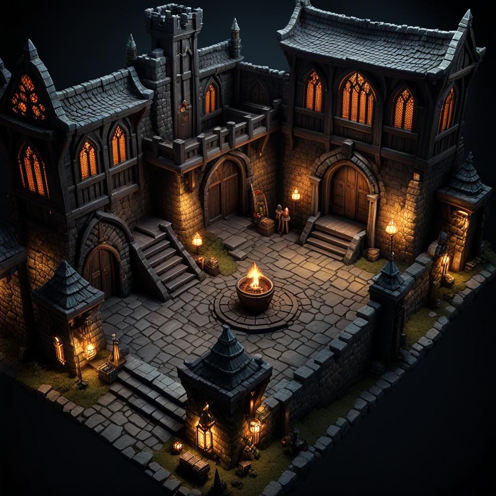 Detailed Isometric Battle Map in Epic Fantasy Style