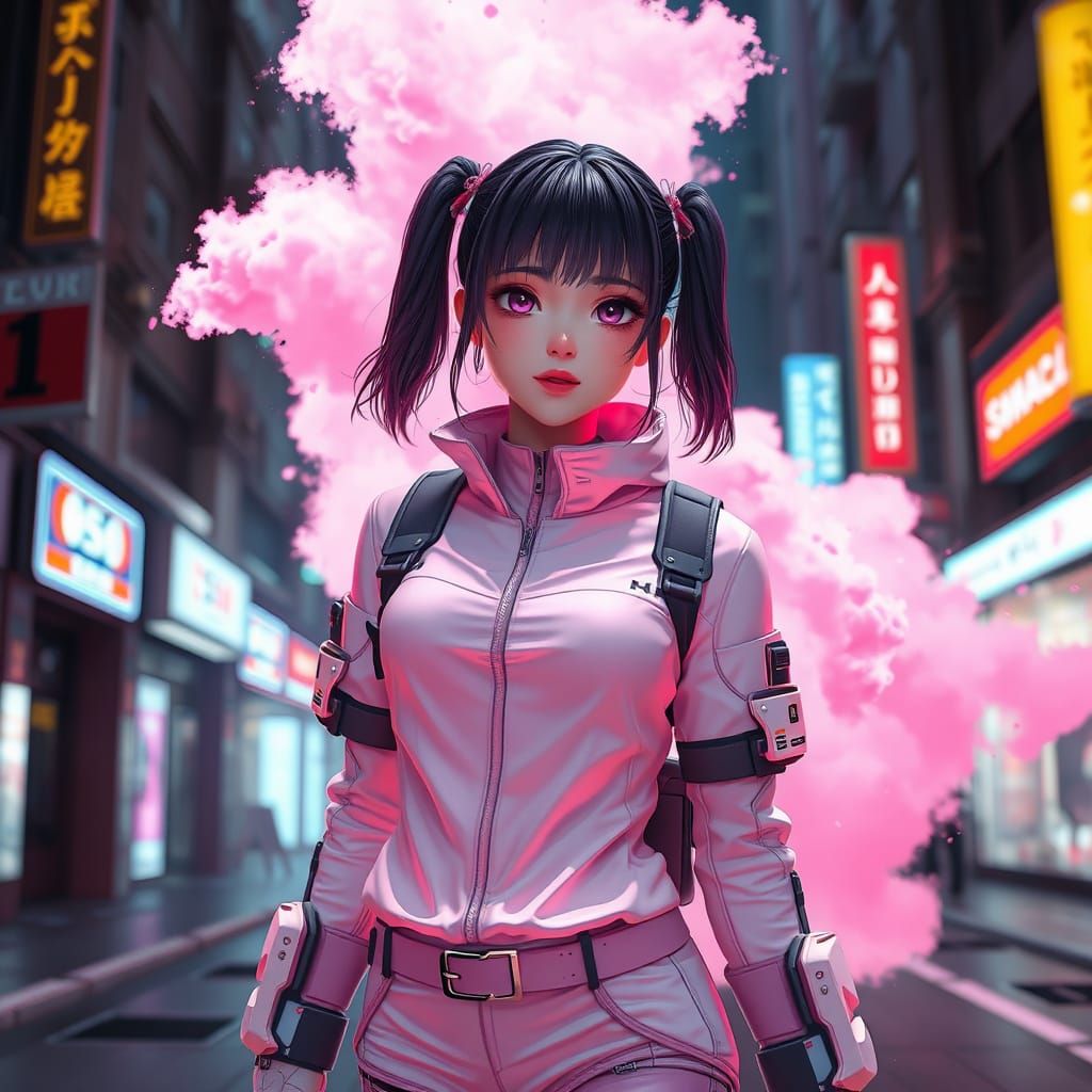 Girl in Cyberpunk Pink and White Gear