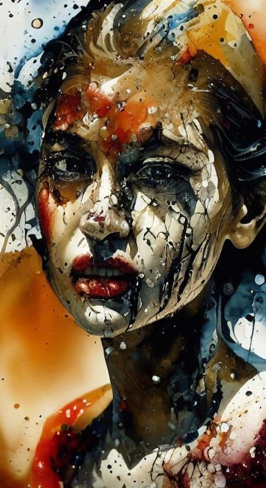 Expressive Portrait in Bleeding Watercolor Style