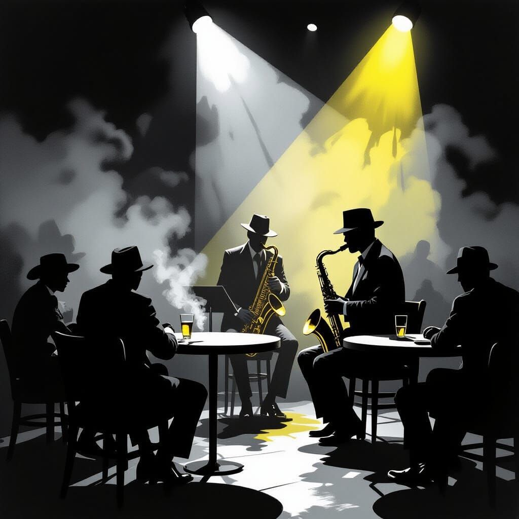 Moody Jazz Club in Black and White Graphic Style
