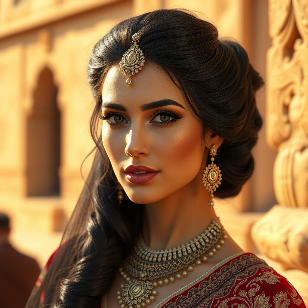 Elegant Arab Woman in Traditional Dress, Classical Portrait