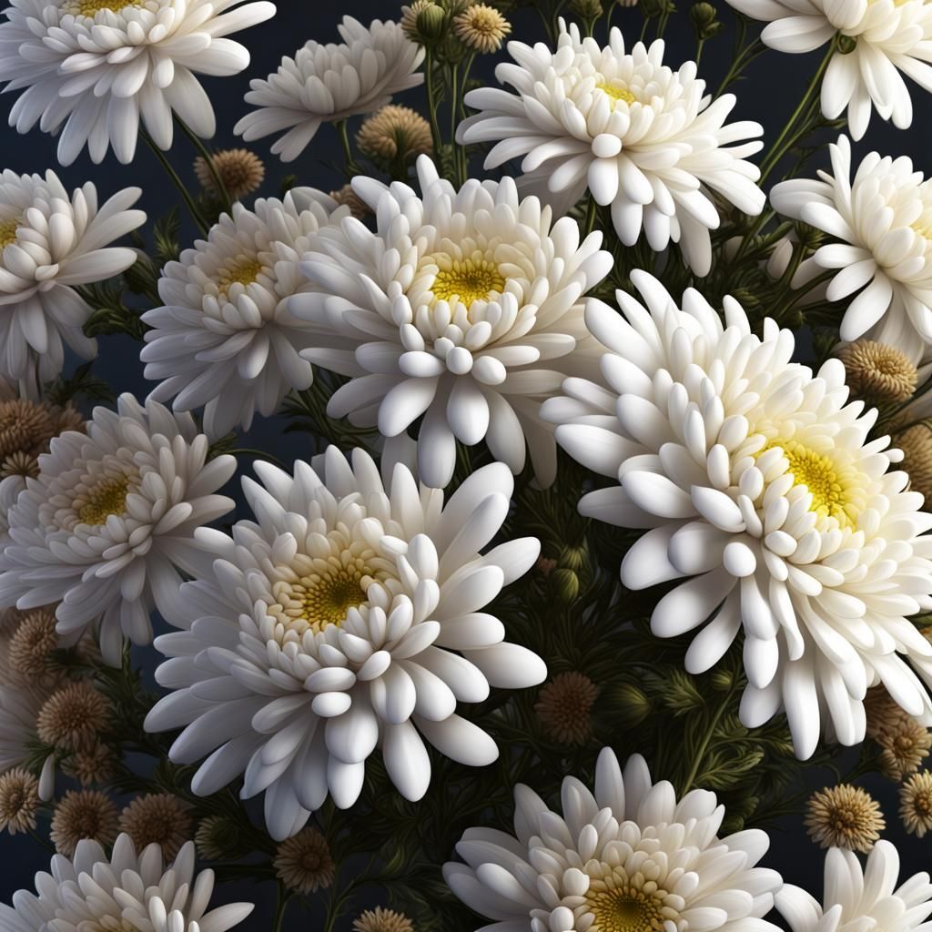 White Chrysanthemum Bouquet: Detailed Matte Painting