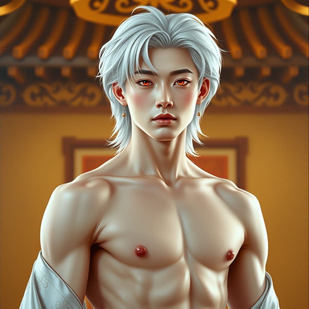Ethereal Korean Prince in Traditional Palace Setting