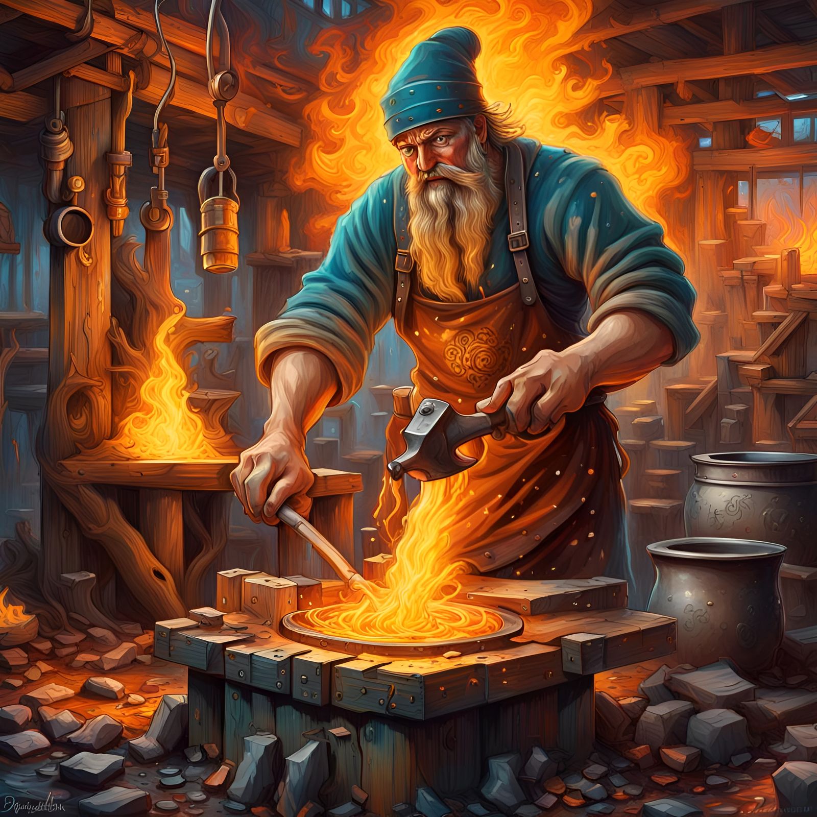 Ancient, mythical Sampo is forged by the blacksmith Ilmarinen from Kalevala