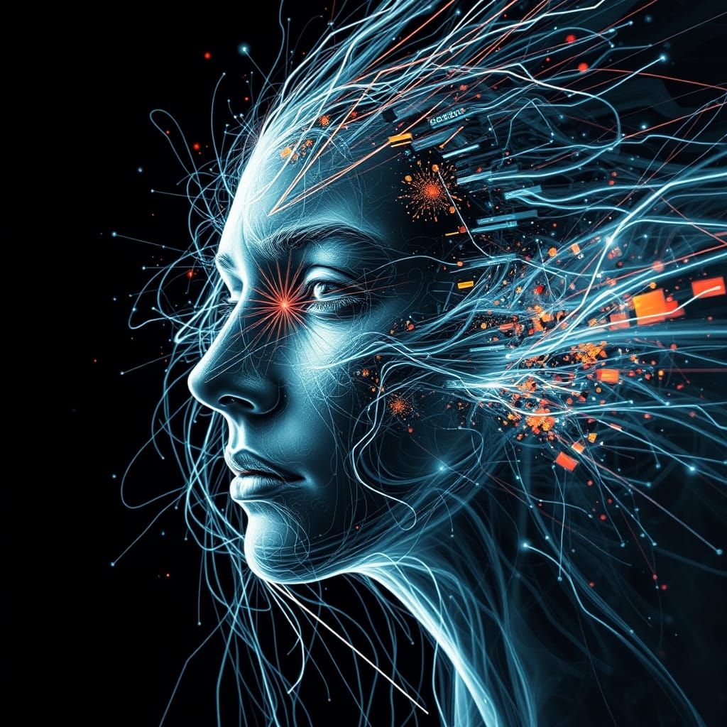 Mind Shattering Energy Explosion in Cyberpunk Style