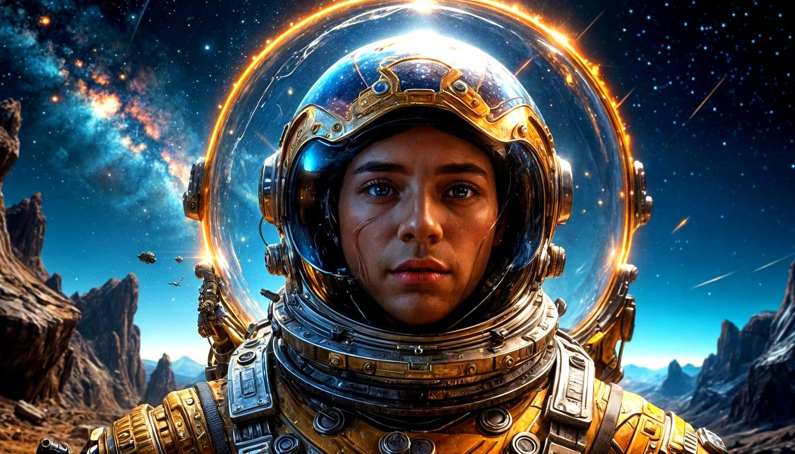 Astronaut at Cosmic Portal in Hyper-Realistic Style