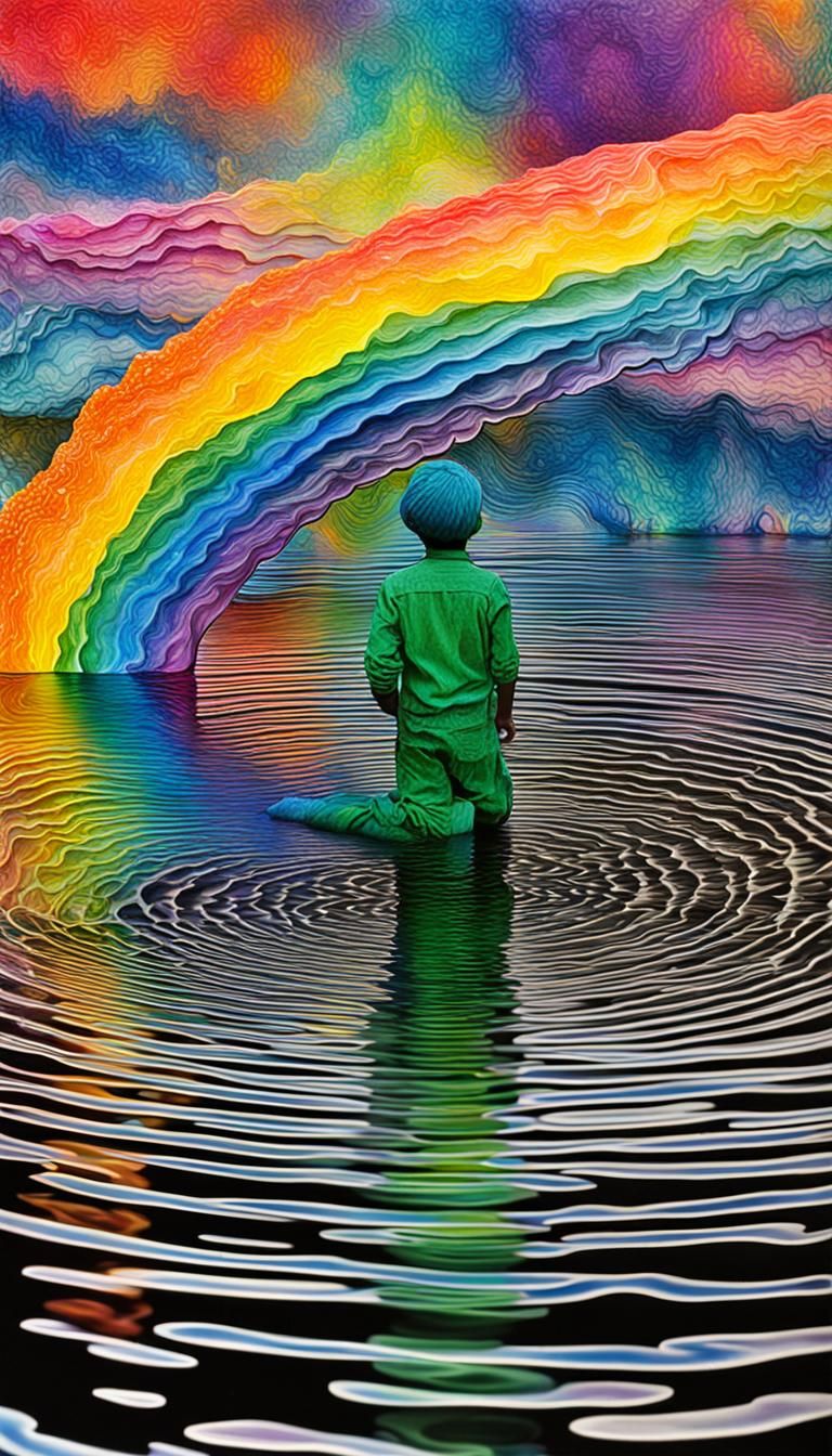 Colorful Non-Newtonian Fluid Lake with Rainbow Fairy