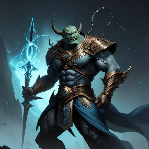 Ogre Thaumaturge Summoning Demon in Sci-Fi Concept Art