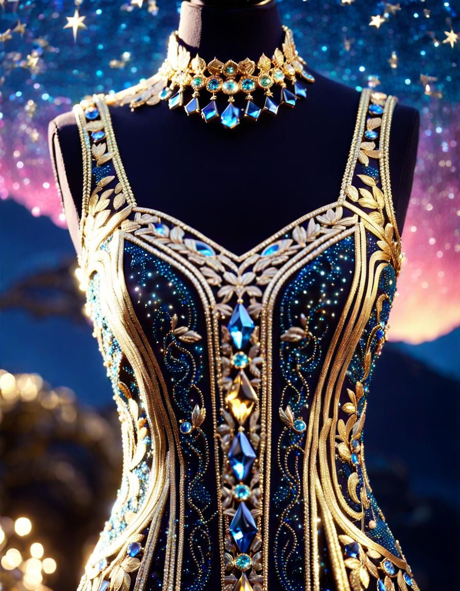 Bejeweled Dress on Mannequin with Starry Sky