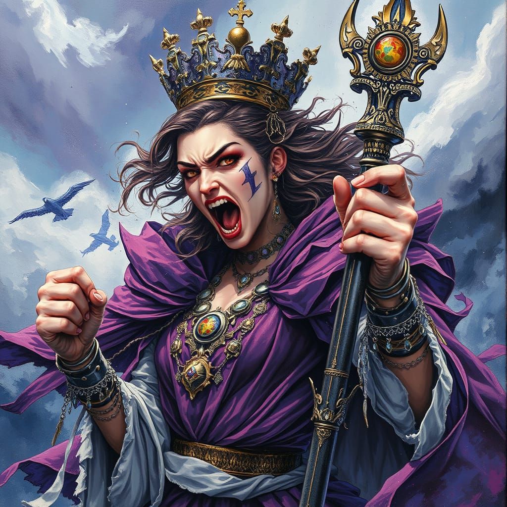 Tempestuous Queen Screaming with Shattered Scepter