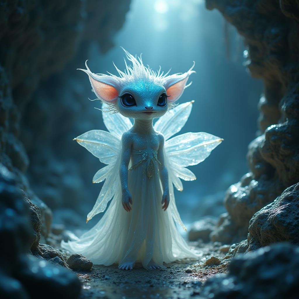 Luminous Creature in Mystical Cavern as Photorealistic Art