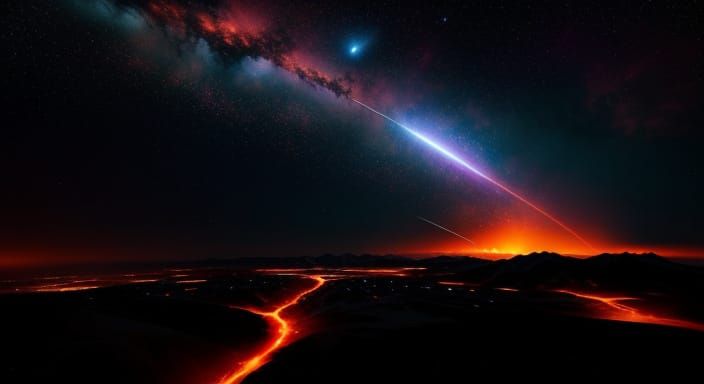 Blazing Comet Streaks Through Cosmic Night Sky